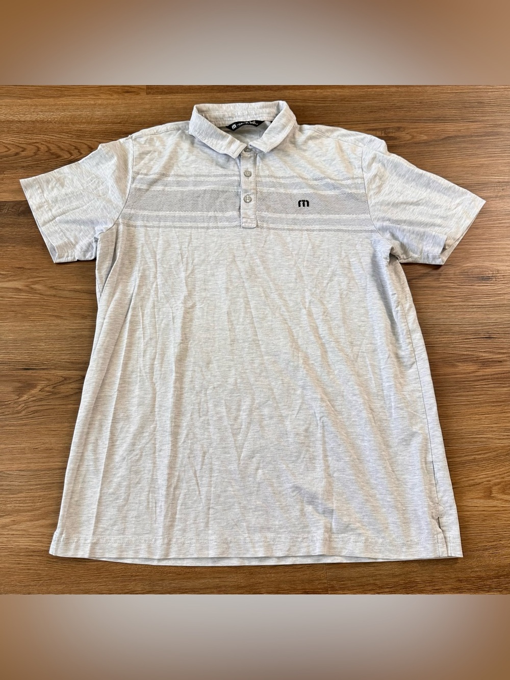 Travis Mathew Polo Shirt Mens Large Gray Golf Performance Bankroll Stripe EUC